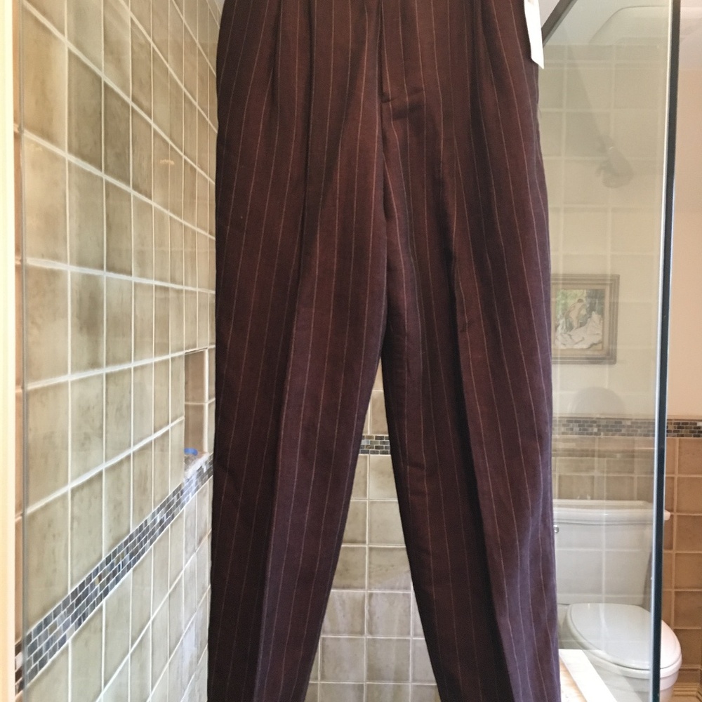 DANA BUCHMAN PETITE 4 Brown Pin Striped Lined Trousers; New With Tag